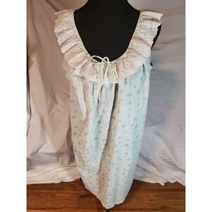 Vintage Komar Nightgown Blue Floral Lace Babydoll Medium Housedress Sleeveless